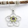 Round Cut Peridot & Amethyst (1.1 Cts) Flower Design Pendant Necklace Solid 925 Sterling Silver Gemstone Pendant with Chain Jewelry For Women or Girl