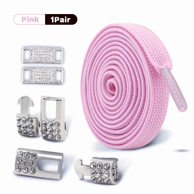No Tie Shoe Laces Elastic Laces Silver Diamond Buckle Sneakers Tennis Shoelaces Without Ties Flat Shoelace for Shoes Accessories