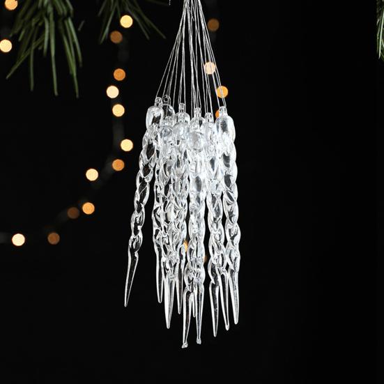 12 Pcs Clear Crystal-like Icicles Pendant Realistic Icicle Hanging Ornament Simulated Spiral Ice Cone for Xmas Tree Winter Ice Snow Theme Wonderland