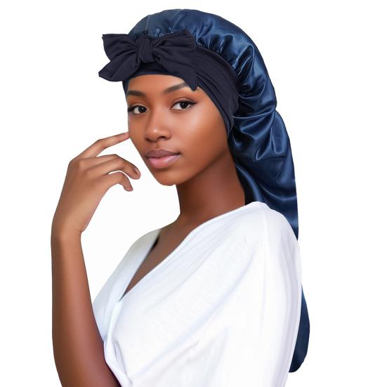 Yousheng Long Satin Bonnet with Tie Band Double Layer Women Sleeping Bonnet Extra Large Braids Curly Hair Faux Silk Hat Soft Hair Care Cap