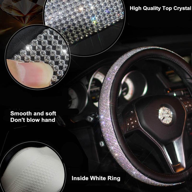 Чехлы на руль автомобиля с бриллиантами и стразами, кожаный чехол на руль, аксессуары для салона автомобиля для девочек и женщин