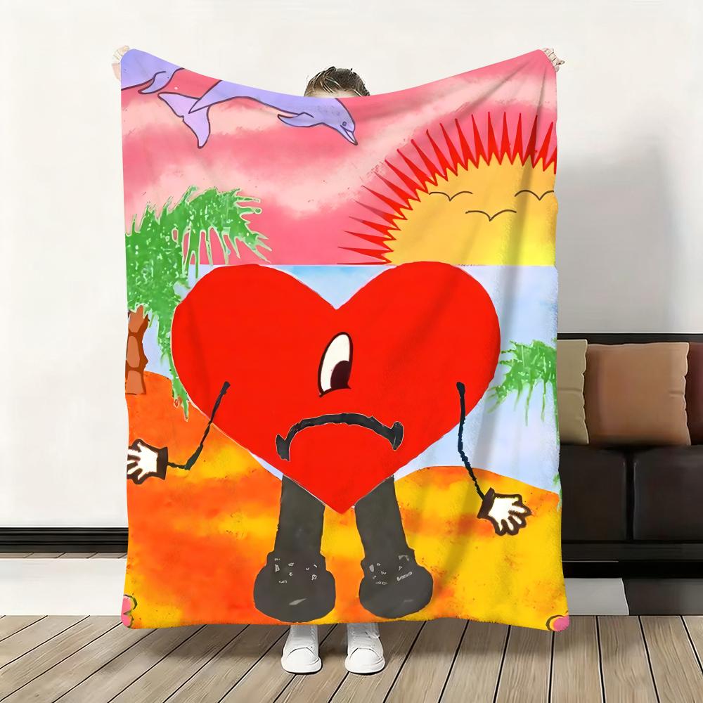 Rapper Bad Bunny Throw Soft Flannel Blanket Warm Knee Skin-Friendly Throw for Sofa Office Bed Traveling Winter Oversize
