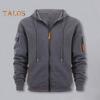 Men Coat Hooded Drawstring Long Sleeve Hoodie Jacket Solid Color Multi Pockets Plush Lining Thick Warm Sport Outwear