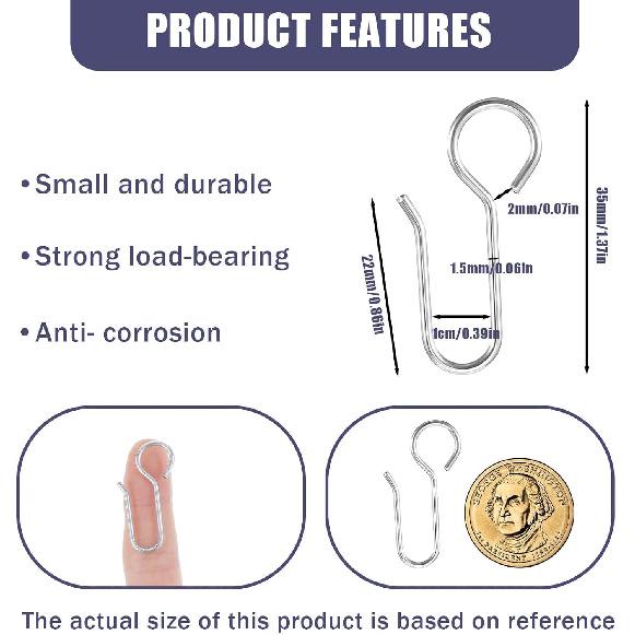 60 шт. Маленькие крючки для карниза, короткие S-образные зажимы для штор, держатели для роликов гибкого потолочного карниза, металлические зажимы для штанги - Серебристый