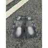 Vintage Washed Denim Shorts With Metal Accents Unisex Straight Fit Punk Style Cotton Blend
