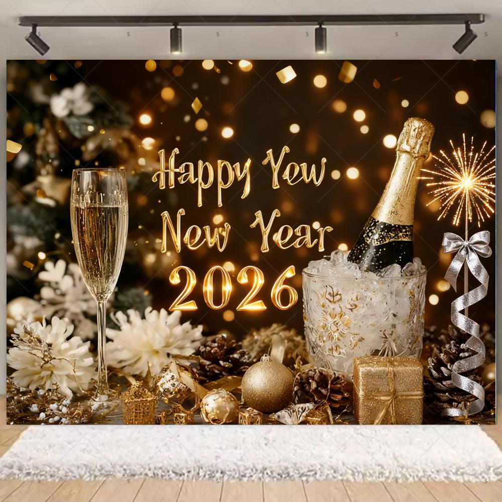 Black Gold 2026 Happy New Year party Decoration Backdrop Aurora Balloon Banner Celebrate Family Surprise Photography Props Gift