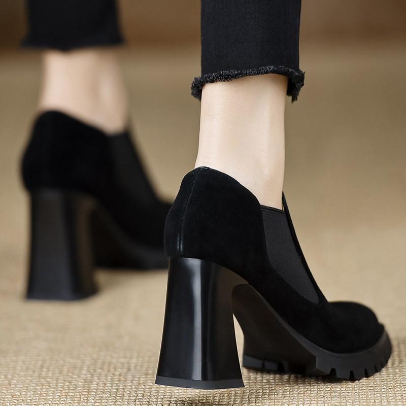 Модные туфли AJGS Новые высококачественные туфли для женщин на высоком каблуке Осенние однотонные кожаные туфли Сексуальные вечерние туфли на платформе с нескользящим высоким каблуком для женщин