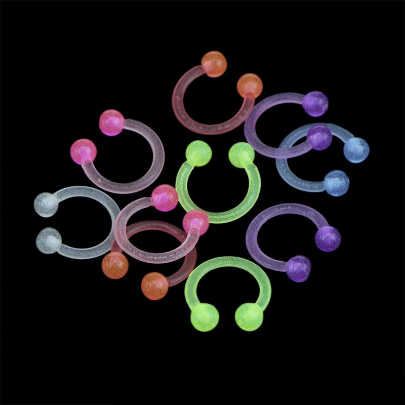 Set Acrylic Luminous Bar Lip Nose Septum Ear Ring Stud Body Piercing Jewelry