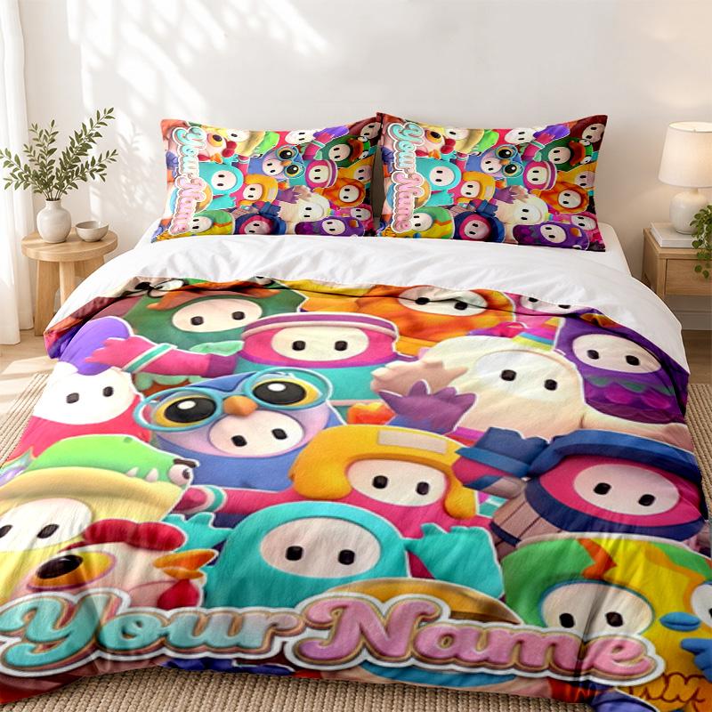 Fall guys Custom Name 3pc set Perfect for bedroom use Comfortable bedding set includes a duvet cover and two pillowcases Ideal birthday or Christmas g