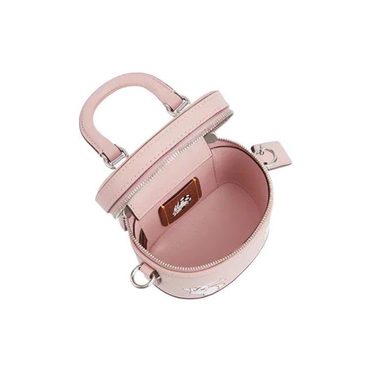 Coach X White Rabbit Collaboration Trail 12 Silver Logo Rabbit Pattern Zipper Closure Leather Box Bag Mini Women Shoulder Bag Pink CN596-LHVVR