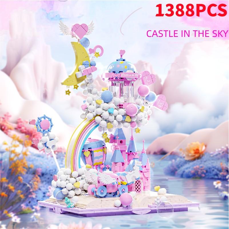 Castle In The Sky Princess Villa House Book with Light Rainbow Park Paradise Building Blocks Bricks Model Assembly Toy Kid Gifts