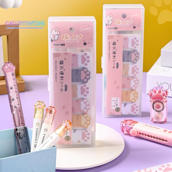 Набор канцелярских принадлежностей Cute Cat Paw с корректирующей лентой-ластиком - маркеры, линейка для заметок, пенал, школьные канцелярские принадлежности, подарок на день рождения для любителей кошек