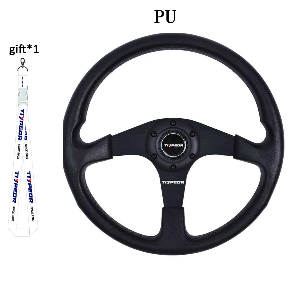 TIYPEOR 280MM Universal Steering Wheel Leather Yellow Connector Falt Racing Steering Wheel For Sport Game