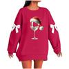 Ladies' Christmas Printed Bow Round Neck Long Sleeved Loose Pullover Sweater Sweatshirt Top