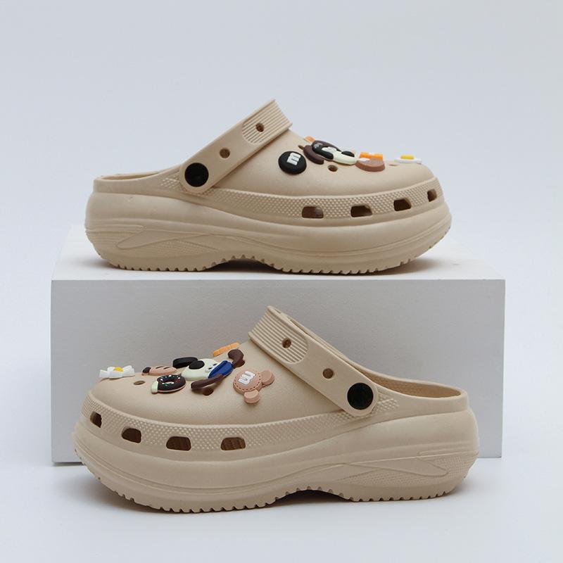 Женские сандалии на толстой подошве с отверстиями, новинка лета, увеличивающие рост, пляжные, для моря, сумка-голова, полушлепанцы женские