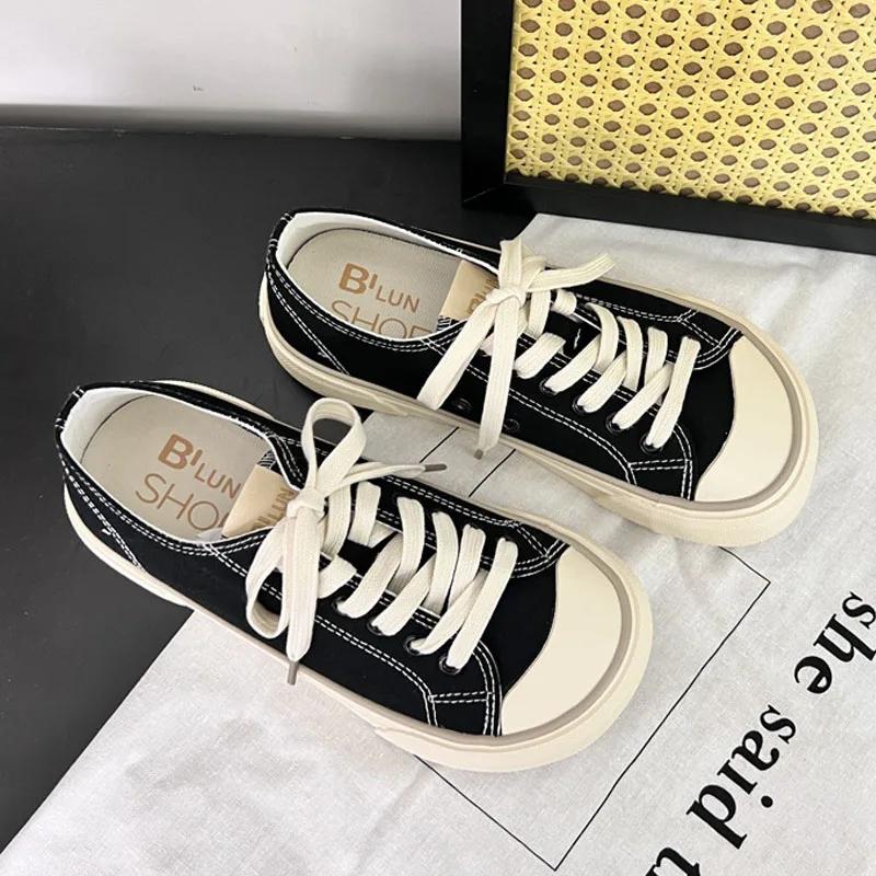 Модные кроссовки Женские парусиновые туфли Дизайнерские туфли на шнуровке из вулканизированной стали Молодежная уличная повседневная обувь Студенческие кроссовки на плоской платформе