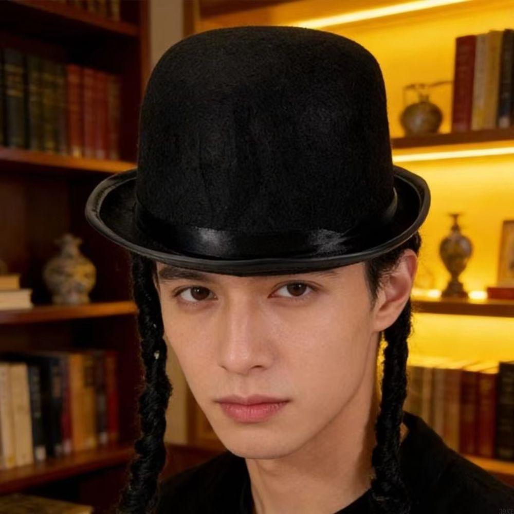 Black Color Braided Top Hat Dress Up Bowler Hat Classical Round Dress Hat Unisex Adult