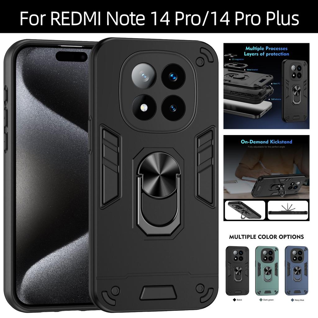 Military Armor Shockproof Case For Xiaomi Redmi Note 14 Pro Plus Note 14 Pro+ 5G Protective Cover Ring Stand Holder Fundas Coque