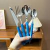 304 Stainless Steel Luxury Retro Pearlescent Bamboo Handle Cutlery Set High Aesthetic Western Dinner Fork Spoon Tableware Kit4