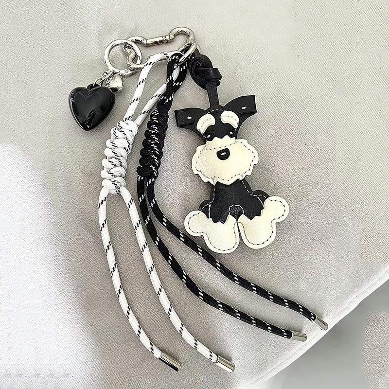 Woven Rope Bag Hanging Cartoon PU Animal Handbag Pendant Cute Schnauzer Women PU Leather Dog Puppy Backpack Pendant CLE