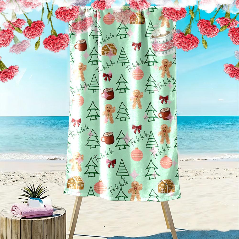 Whimsical festive cheer Print beach towel, quick drying, suitable for travel, outdoor sports, jogging, the beach and swimming, gift