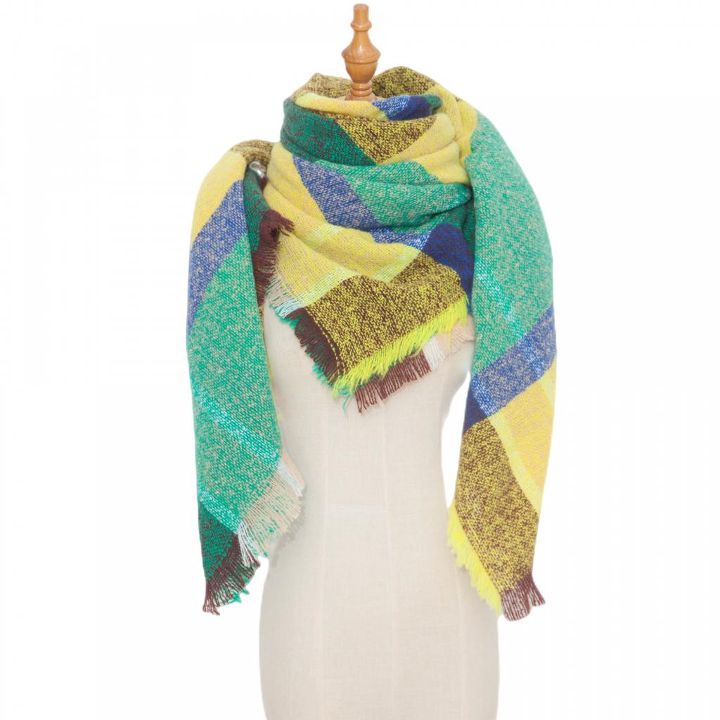 Осенне-зимняя шаль, женский толстый большой квадратный шарф в клетку