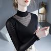 2025 Стильный женский сетчатый топ с длинными рукавами и полувысоким воротником на весну/осень