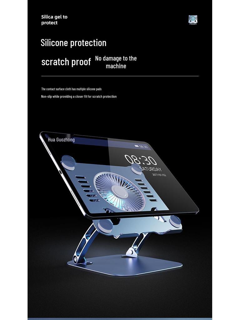 Large Aluminum Alloy Folding Laptop & Tablet Stand with Cooling Fan & Blue Light