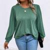 Spring Autumn Women Round Neck T-shirt Green Thin Long Sleeve T-shirt Loose Comfortable and Breathable Top Stylish Causal Base Shirt