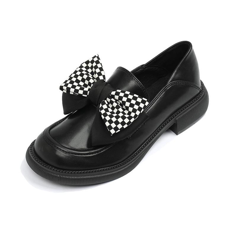 Модные туфли в стиле Лолита 2024 года, женские туфли Мэри Джейн с клетчатым бантом, маленькие кожаные туфли на плоской подошве, женские кроссовки с широким носком, женские оксфорды, мокасины, туфли-лодочки