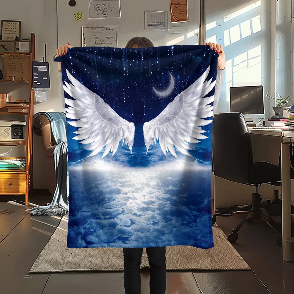 1Pc Angel Wings Print Flannel Blanket, High quality Comfortable for All Seasons, Home Decor, Warmth and Comfort, Perfect for Christmas Gifts