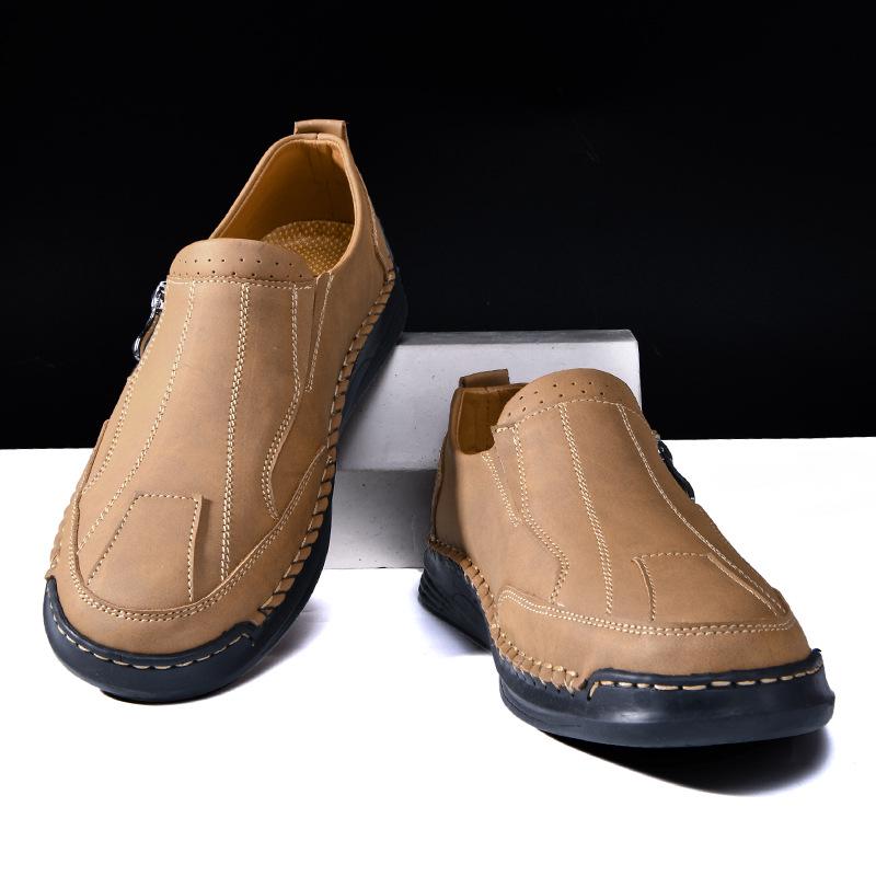 Мужские летние кожаные лоферы больших размеров 2025: Низкие кеды ручной работы в скейт-стиле