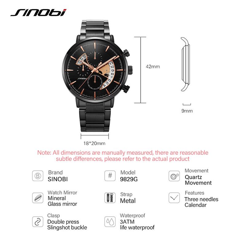 SINOBI Роскошные деловые мужские часы, уникальный дизайн, календарные часы, спортивный хронограф, кварцевые наручные часы, подарок для мужчин
