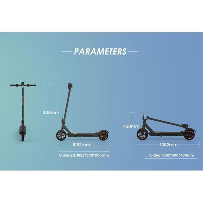 KuKirin S1 Max -- Scooter électrique pliable - 500 W - 36 V - 10.4 Ah - 25 km/h - Autonomie 39 km - Roues 8 pouces.