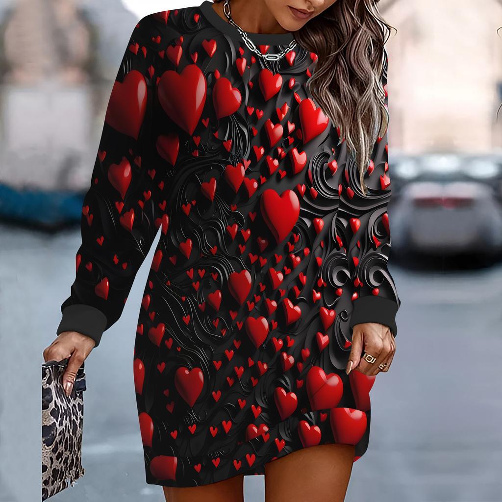 Женское элегантное, модное, трендовое и повседневное худи, 3D-принт символа сердца, трехмерный крой, женское длинное худи, подарок на День святого Валентина