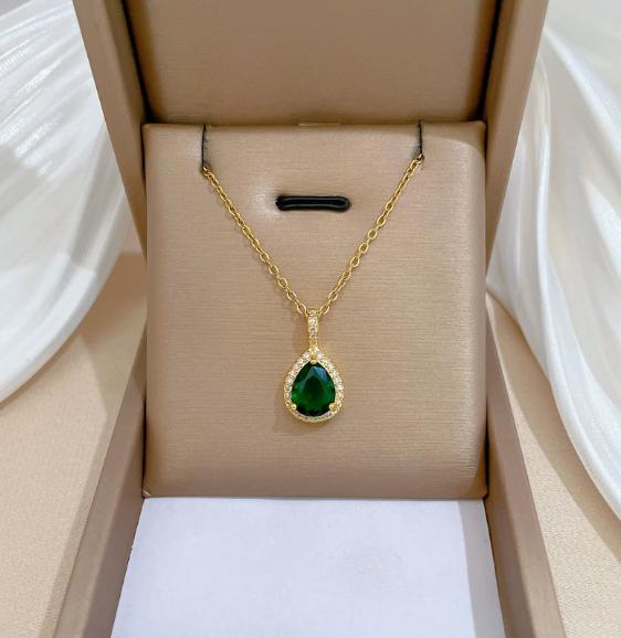 Water Drops Diamond Micro-Inlaid Minimalist Link Chain Necklace Earrings Set Copper Unisex