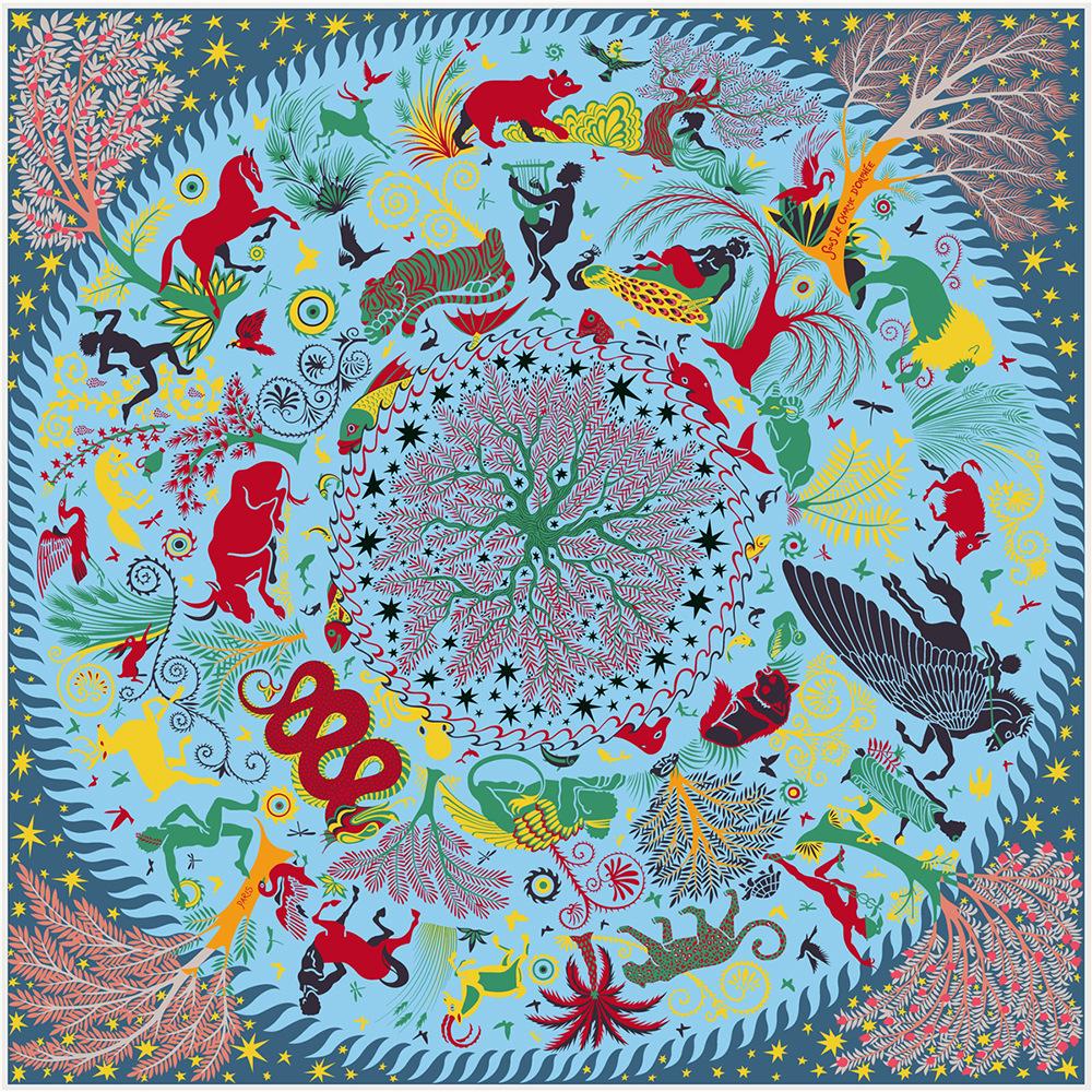 90CM New Silk Scarf Women Animal Print Square Scarves Head Echarpes Silk Foulards Femme Wraps Beach Shawls Bandana Lady Hijabs