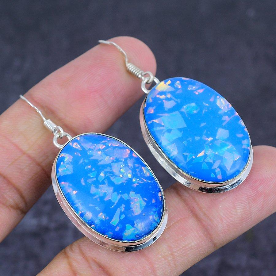 Синий триплет опал драгоценный камень 925 стерлинговое серебро ювелирное изделие серьга 1,97"