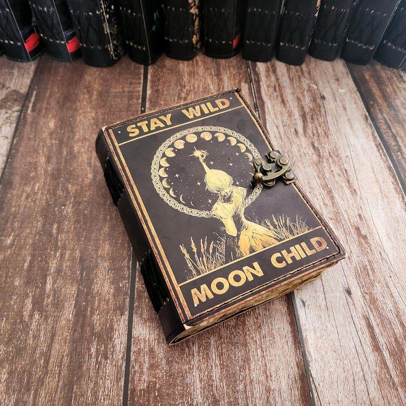 Stay Wild Moon Child Printed Leather Journal, Leather dairy, Wedding gift, Deckle page leather sketchbook, Dream Journal, Personalized Gift.