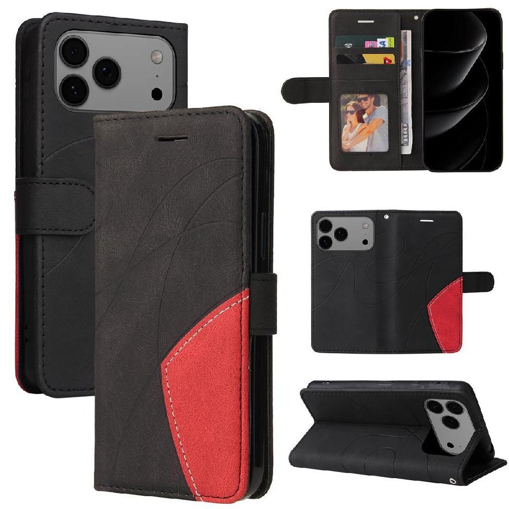(Black) Flip Case for iphone 17 Pro Max Flip Folio Book Stitching Color with Card Slot Stand Kickstand Protective Leather Wallet