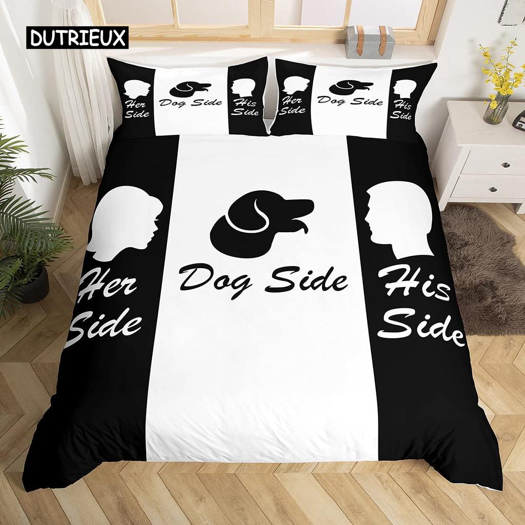 Black and White Duvet Cover Set King and Queen Bedding Set for Couple Romantic Valentine's Day Presents Polyester Duvet Cover