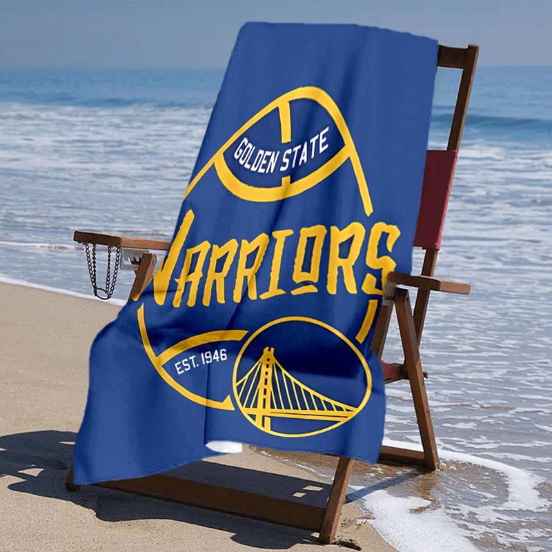 proof beach towel with Golden State Warriors logo pattern - soft,absorbent,quick-drying,machine washable - perfect for swimming,camping,bathing