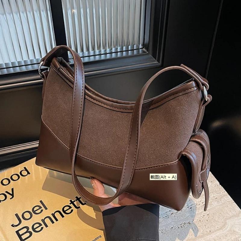 Сумка через плечо из искусственной замши и полиуретана в форме полумесяца, осенне-зимние новые стили, популярная модная сумка через плечо для женщин