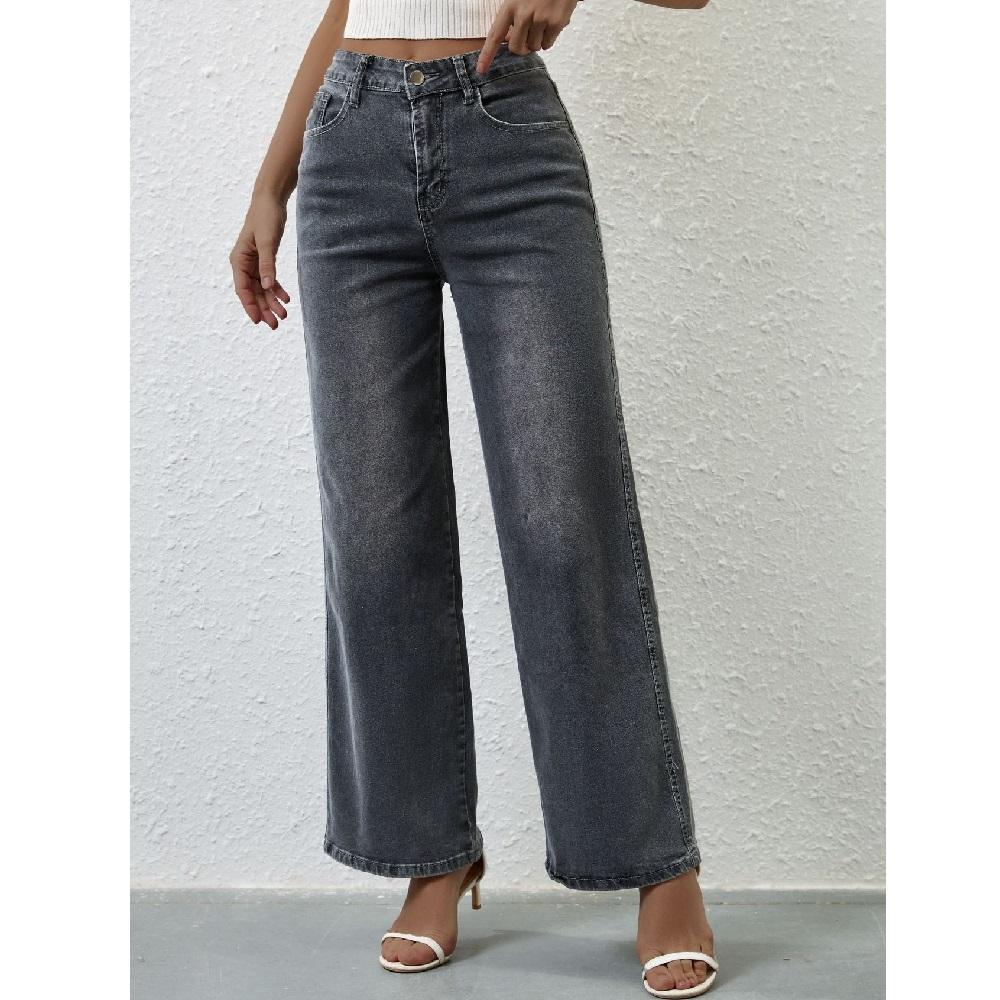 Джинсы с высокой талией для женщин, винтажные эластичные прямые брюки, женские длинные брюки