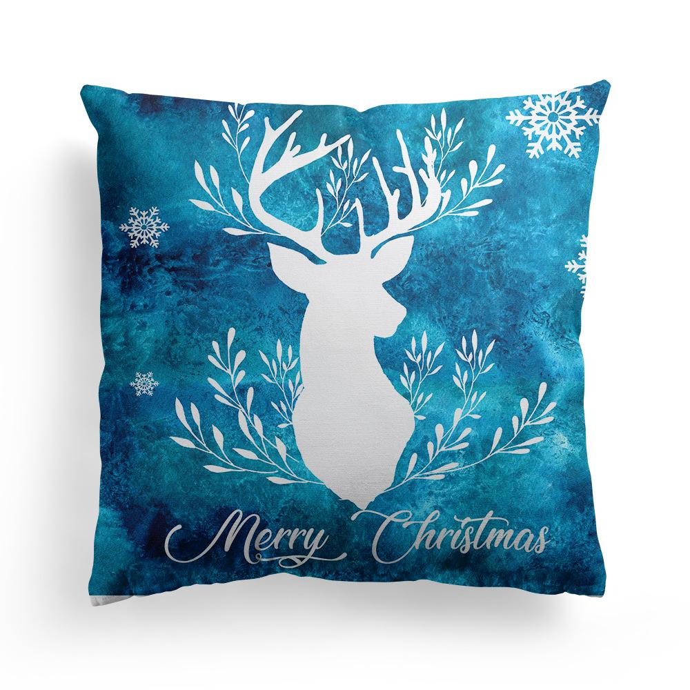 New Christmas Blue Watercolor Elk Pillow Cover  Decoration Holiday Gift Sofa Cushion  Bedroom Room Home
