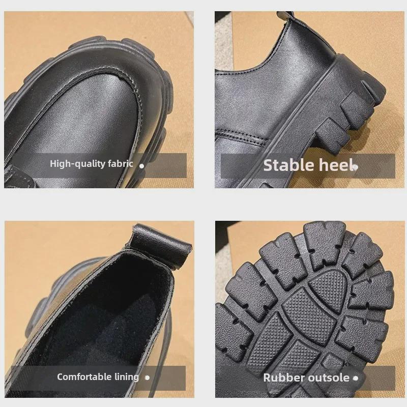 2023 Spring/Summer Women's British Style Platform Leather Loafers: Round Toe, Thick Sole, Lace-up, Casual JK