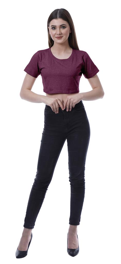 Moomaya Womens Round Neck Crop Top Short Sleeves Summer T-shirt Loose Fit