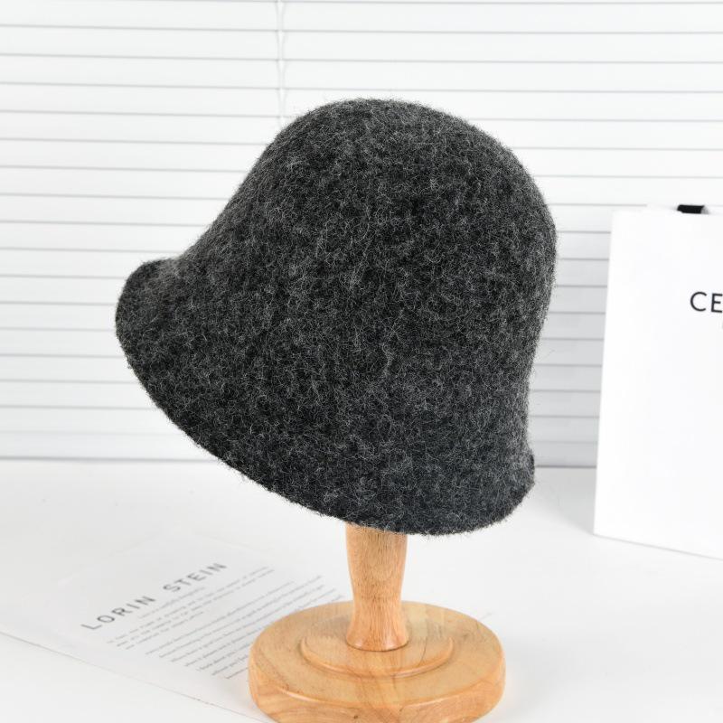 Женская вязаная шляпа-ведро из смесовой шерсти в корейском стиле - Теплая, универсальная, для большой головы, на осень/зиму