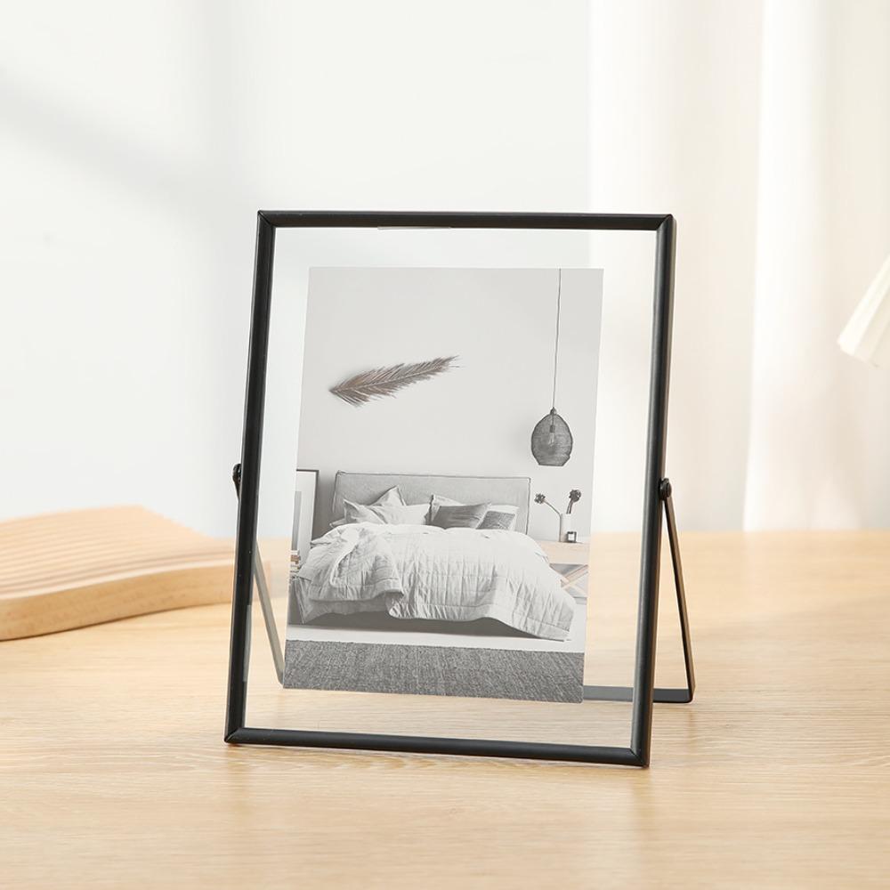 Gold Black Metal Photo Frame Rectangle Picture Frame Durable Storage Frame  Home Desktop Decoration
