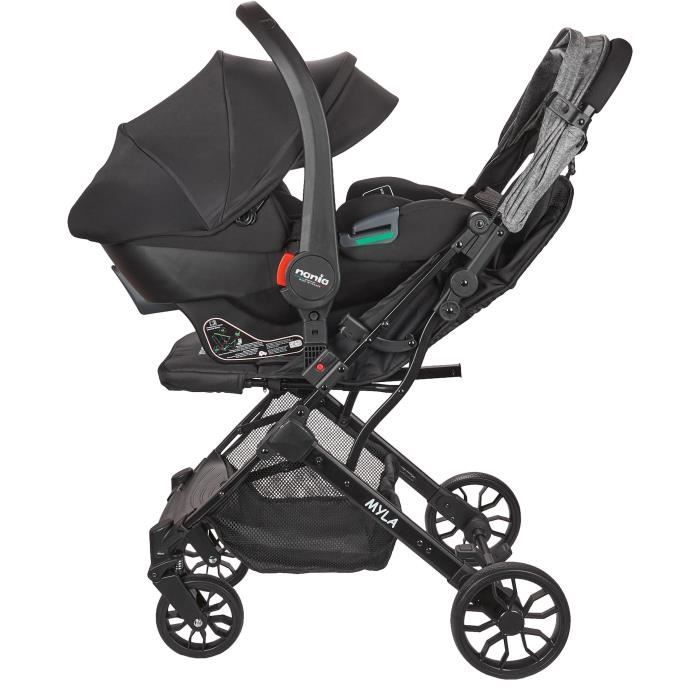 NANIA - Poussette combinée 2-en-1 avec siege auto Rimini - MYLA - 4 roues - Noir